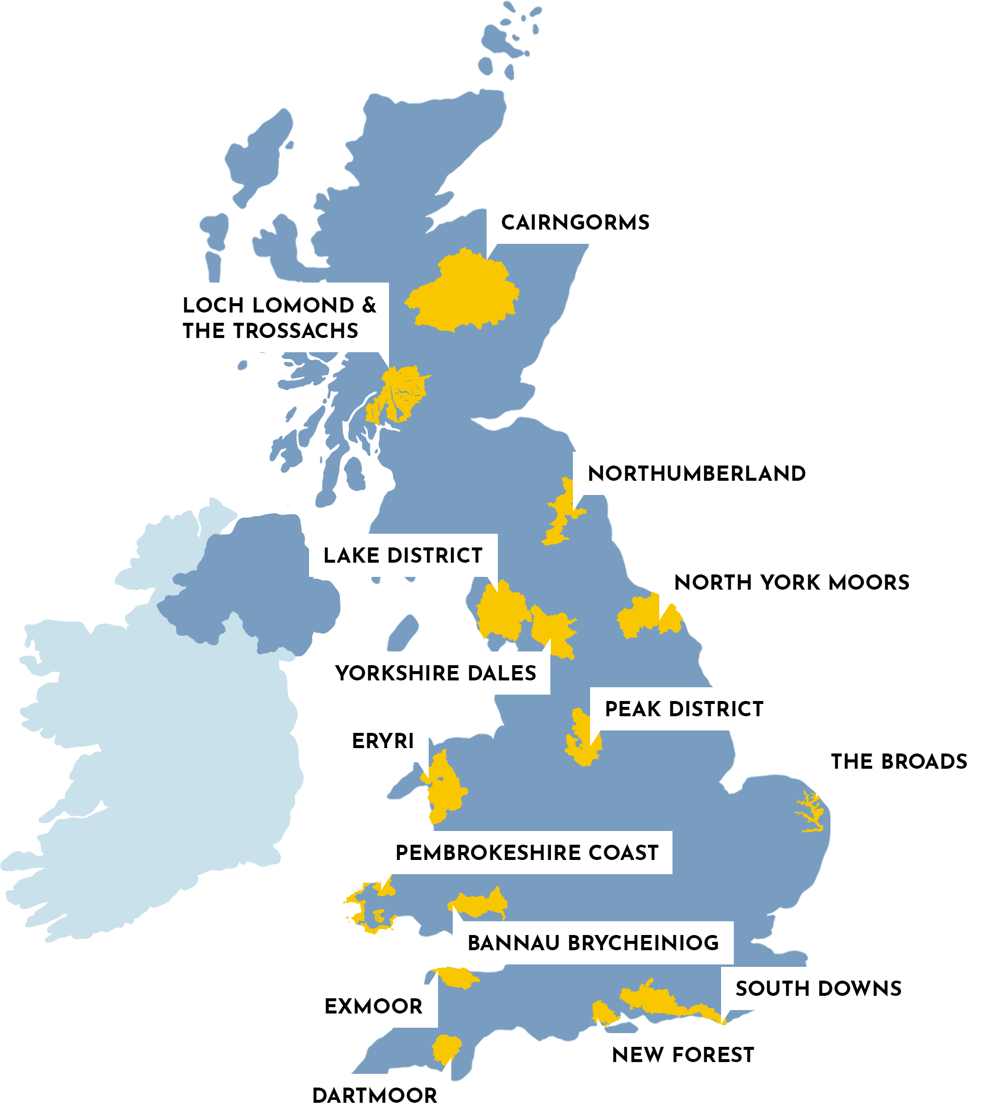 Map of National Parks in the UK